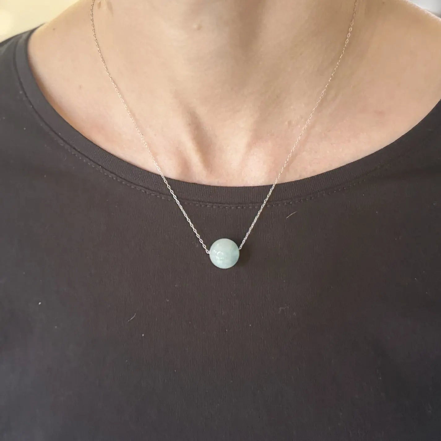 Collier ajustable en argent Aigue marine - Mon minéral